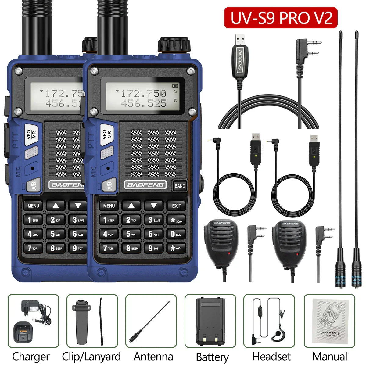 2PCS BaoFeng UV-S9 Pro V2 Walkie Talkie 10KM