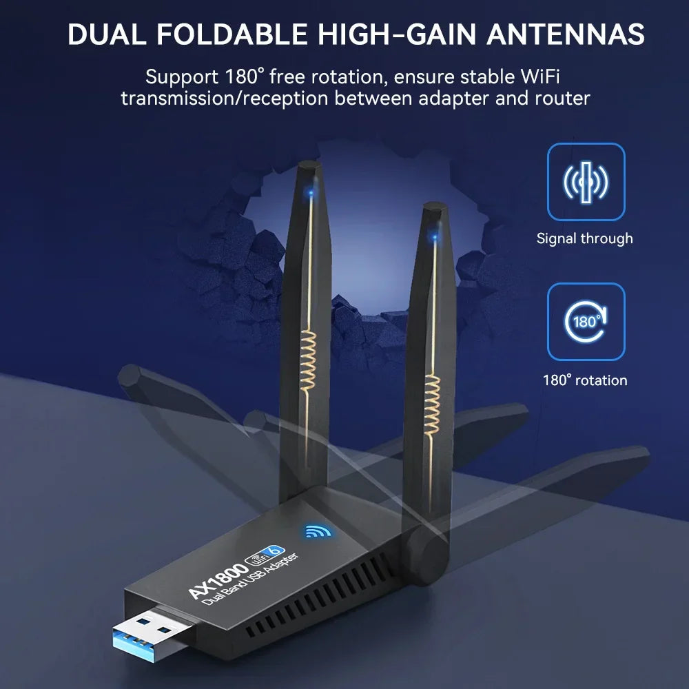 1800M USB WIFI 6 Adapter Dual Antenna 1300M