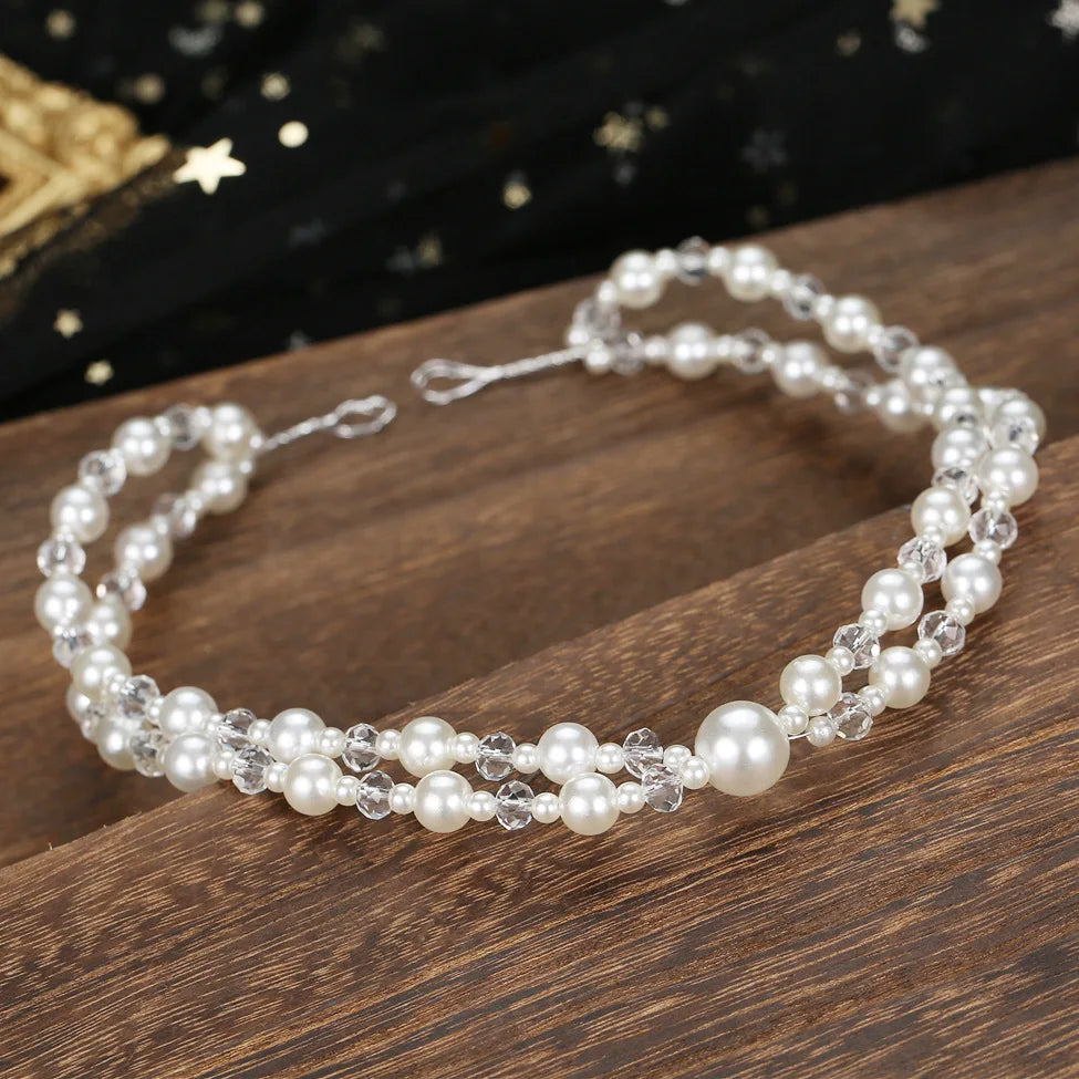 Bridal Sweet Headband Headpieces Banquet Pearls Headdress Simple