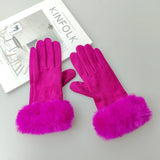 Female Faux Rabit Fur Suede Leather Touch Screen