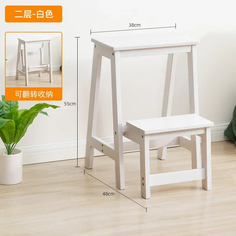 Solid Pine Wood High Stools Kitchen Multifunctional Step