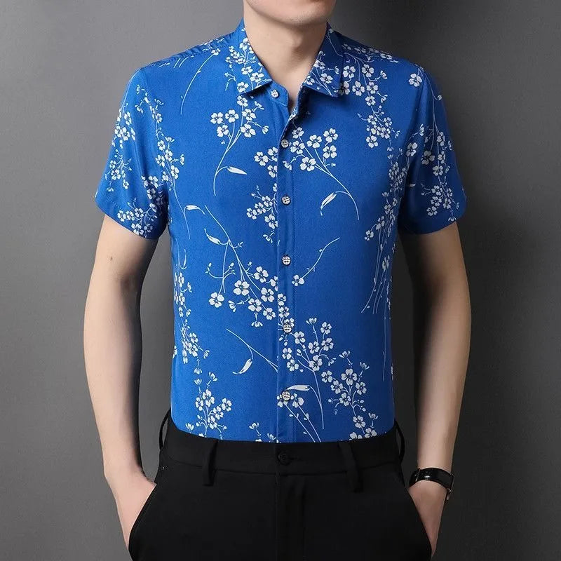 Summer Shirts for Men Short Sleeve Striped Vintage