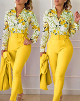 elegant print shirt and pants two piece sets