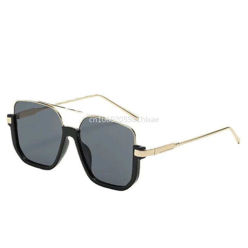 Fashion Vintage Big Square Sunglasses Half Metal Frame