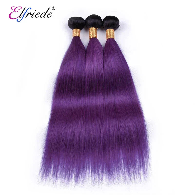 Elfriede 1BPurple Straight Ombre Colored Hair Bundles with