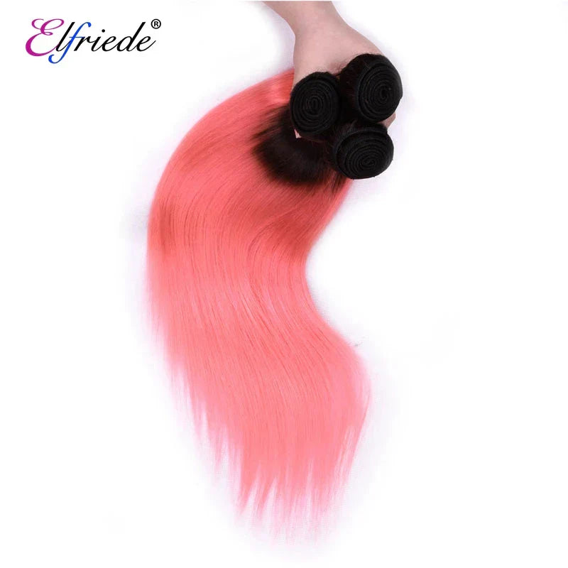 Elfriede #T1BPink Straight Ombre Colored Hair Bundles with