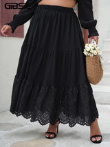 GIBSIE Plus Size Hollow out Scallop Hem Ruffled