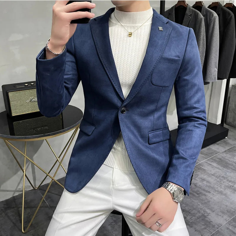 Deerskin Leather Jacket Blazer Men Casual Slim Fit