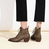 Genuine Leather Retro Mature Women Ankle Boots Pointed