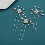 3pcs White Flower U Shaped Hairpin Pearl Elegant