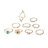 Fashion Green Crystal Knuckle Finger Rings Set For