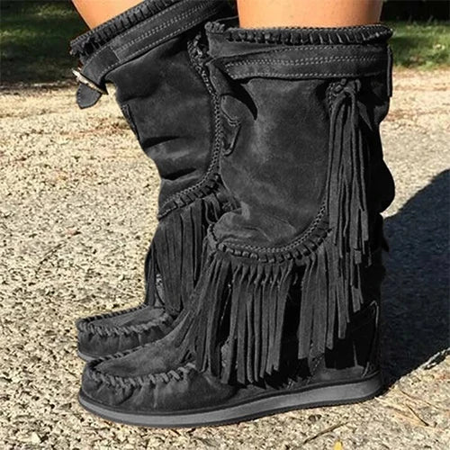 Pirate Boots Woman Pleated Tassel Midcalf Boots Womens