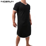 Fashion Men's Loose Sleepwear Casual Solid Nightgown INCERUN