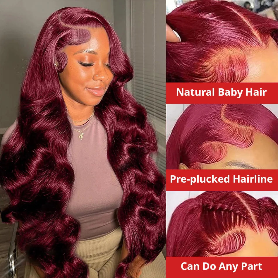 Tewjig 250 Density 99J Burgundy 13x6 Lace Frontal