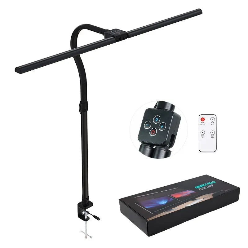 Double Head LED Clip Remote Control Desk Lamp