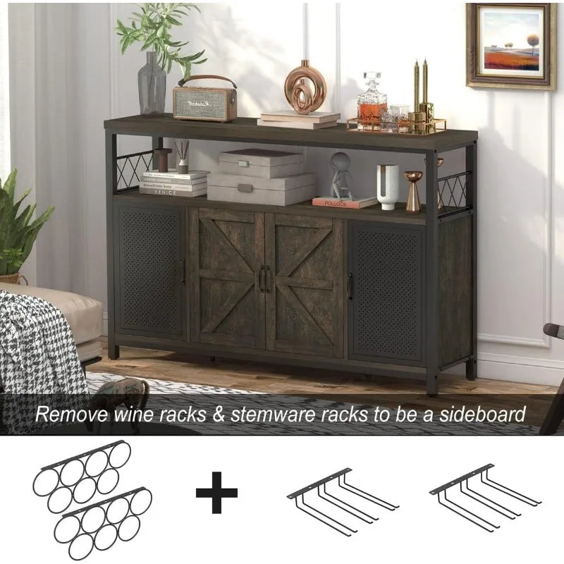 Industrial Wine Bar Cabinet for Liquor and Glasses,