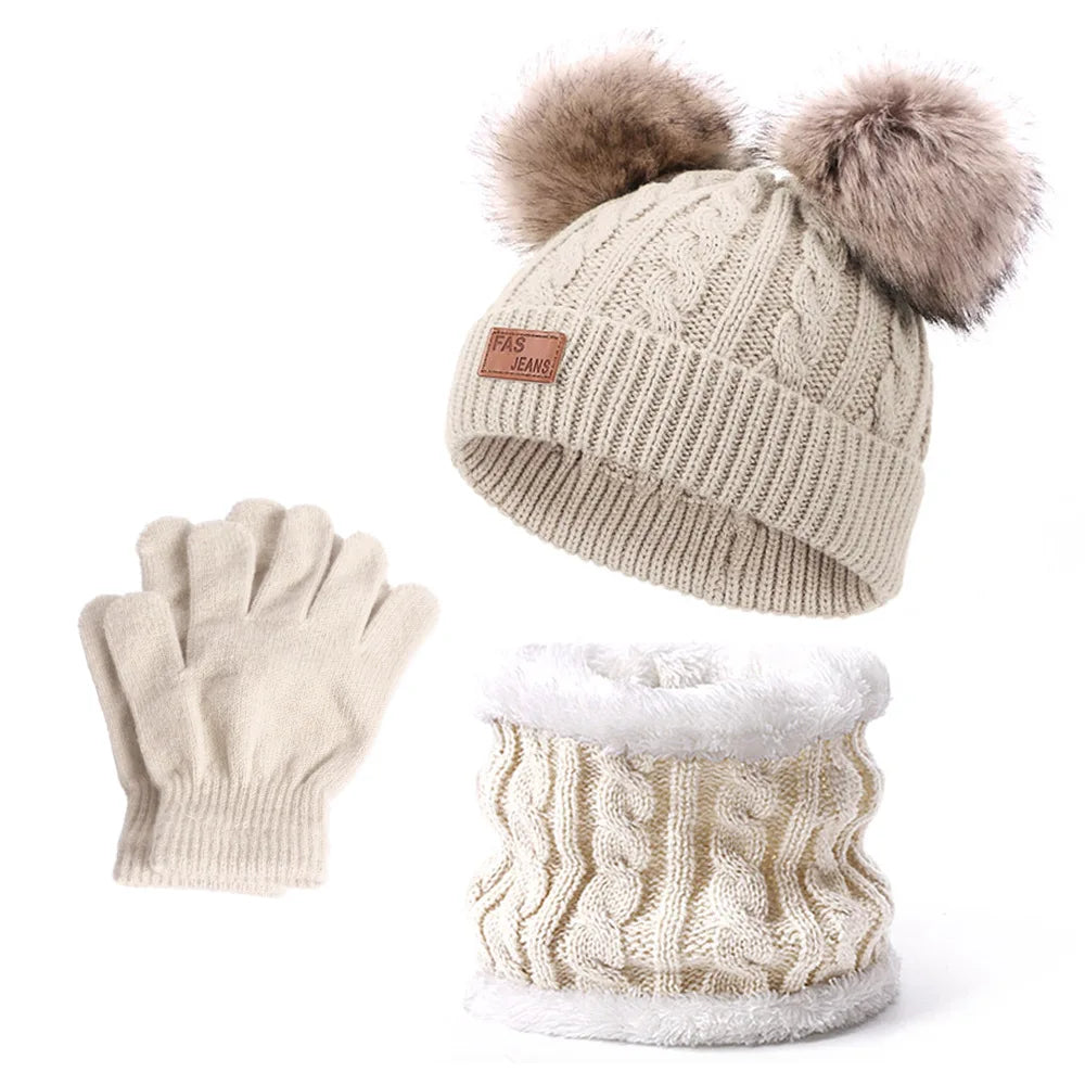 Baby Warm Winter Hats Scarf Gloves 3pcs Set