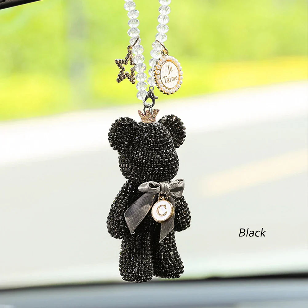 Cartoon Diamond Crystal Bow Bear Car Pendant Mirror