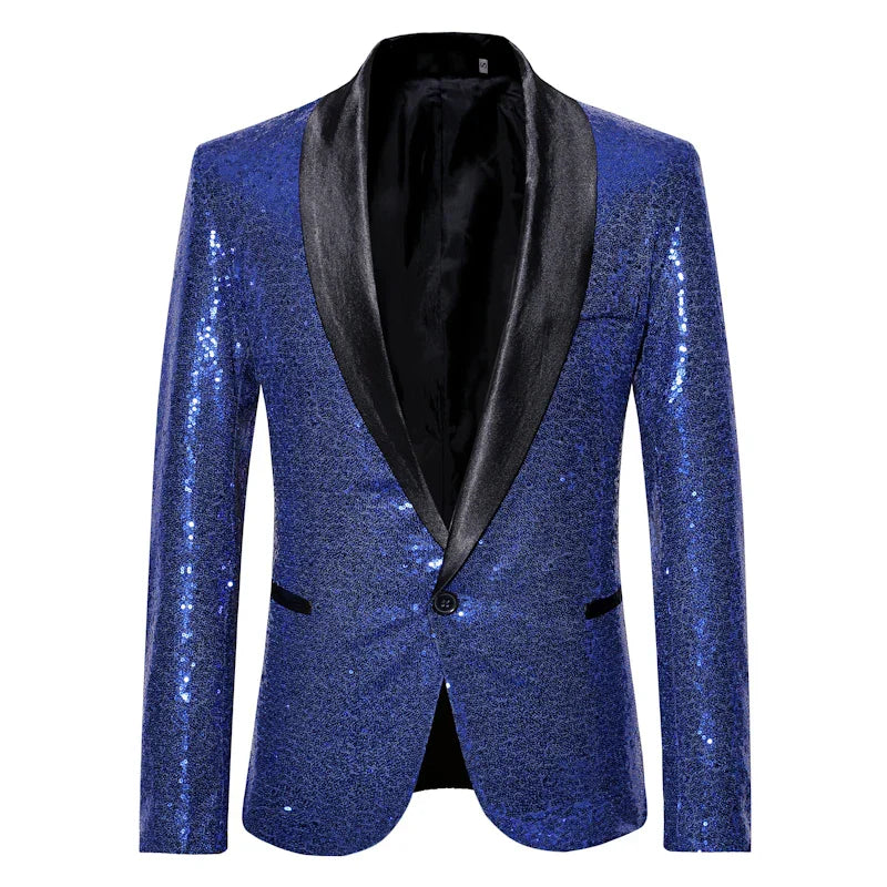 Shiny Gold Sequin Glitter Embellished Blazer Jacket Men