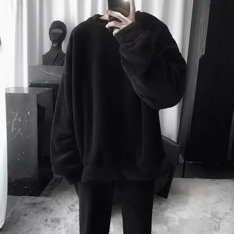 Lambswool Sweatshirts Men Fluffy Soft Warm Winter Hoodies