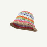 Spring Summer New Rainbow Woven Straw Hat Bucket