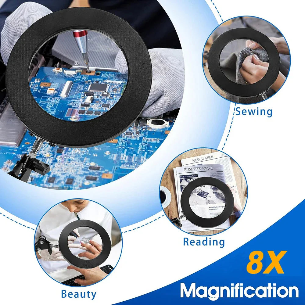 8x Magnifier Glass Swing Arm Flexible Clamp-on Table