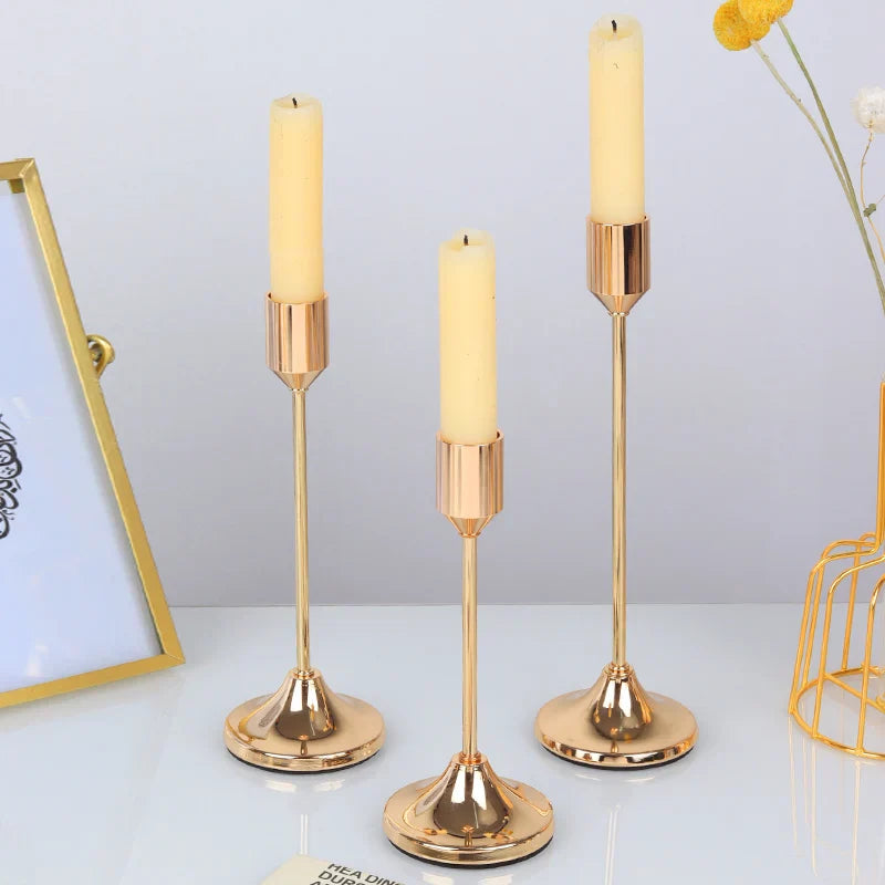 3Pcs/Set Chinese Style Metal Candle Holders Simple Golden