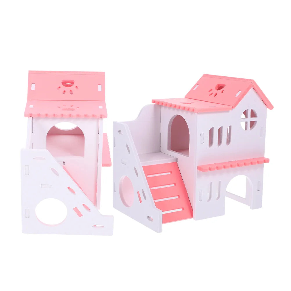 2 Pcs Hamster Double-Deck Villa Small House Rat