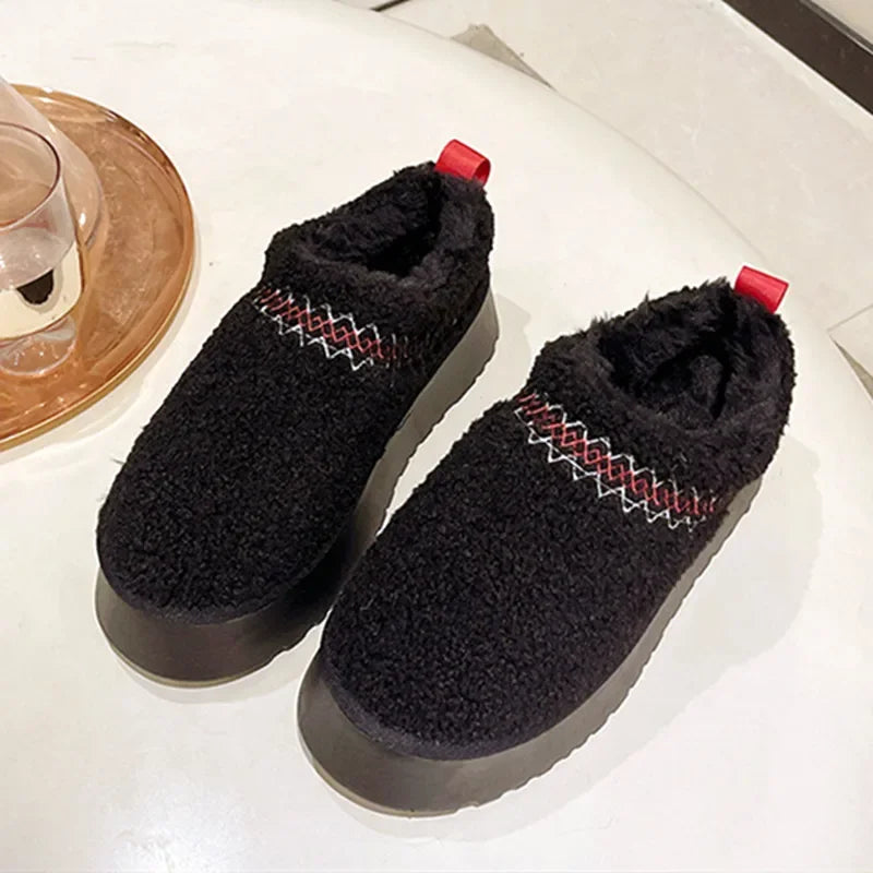 New Warm Fur Ankle Boots Women Flats Platform