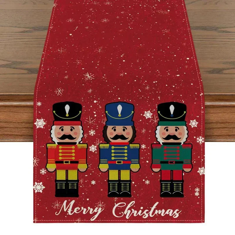 Linen Christmas Table Runner Snowman Xmas Tree Home
