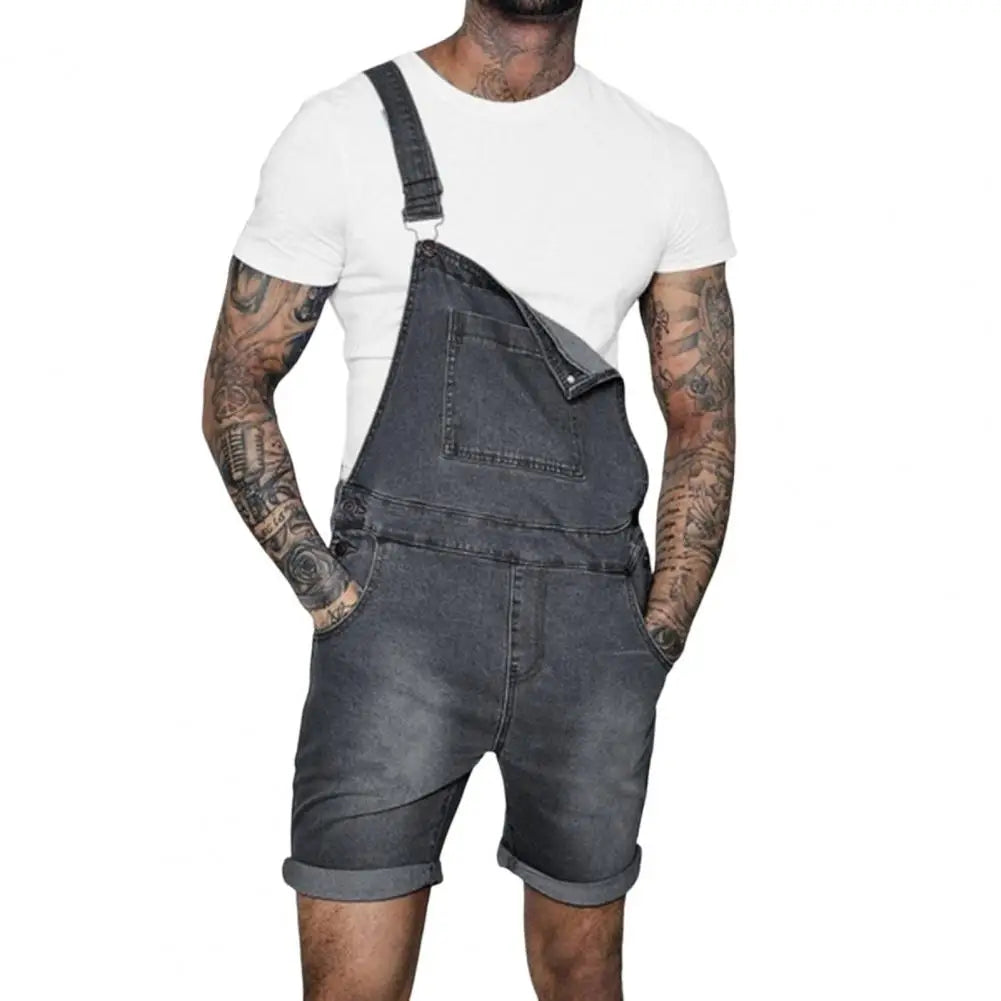 Pink Denim Overall Shorts for Men Fashion Hip