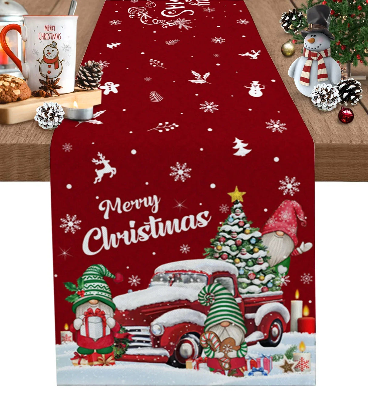Merry Christmas Tree Ball Linen Table Runners Holiday