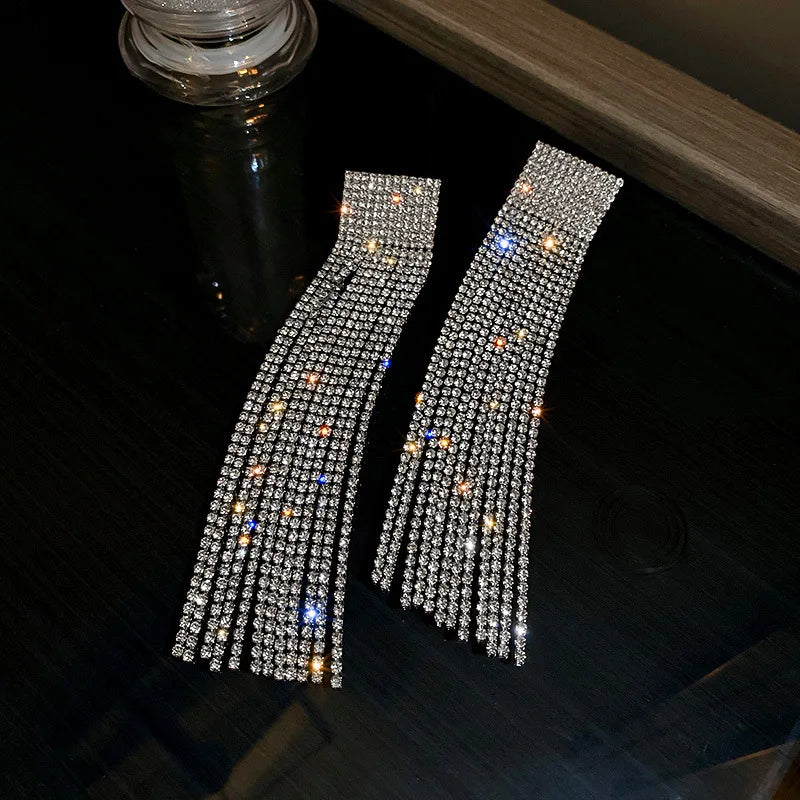 Fashion Statement Earring Long Full Rhinestone Big Earrings