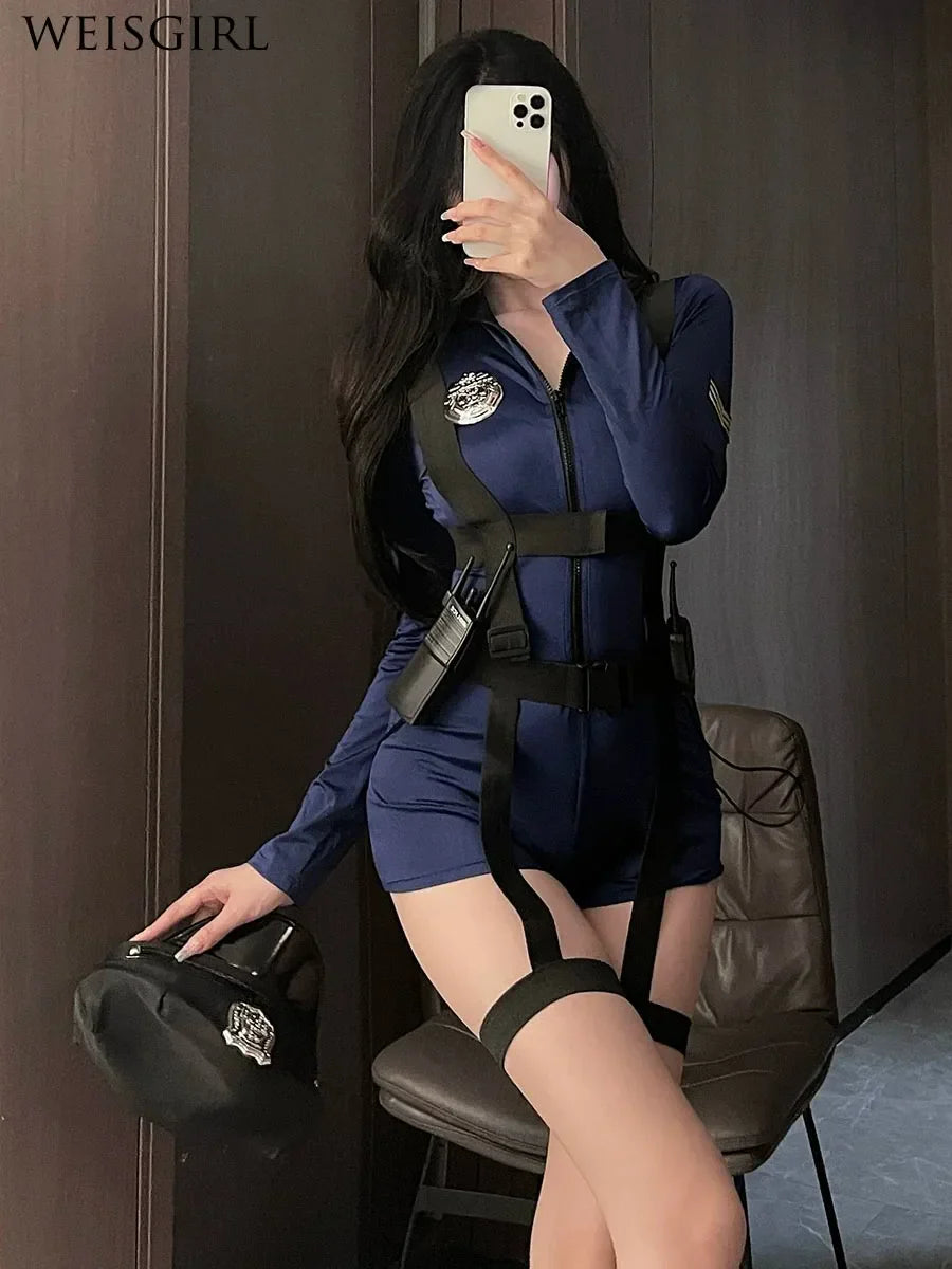 Sexy Lingerie Police Uniform Female Cop Sheath Dress