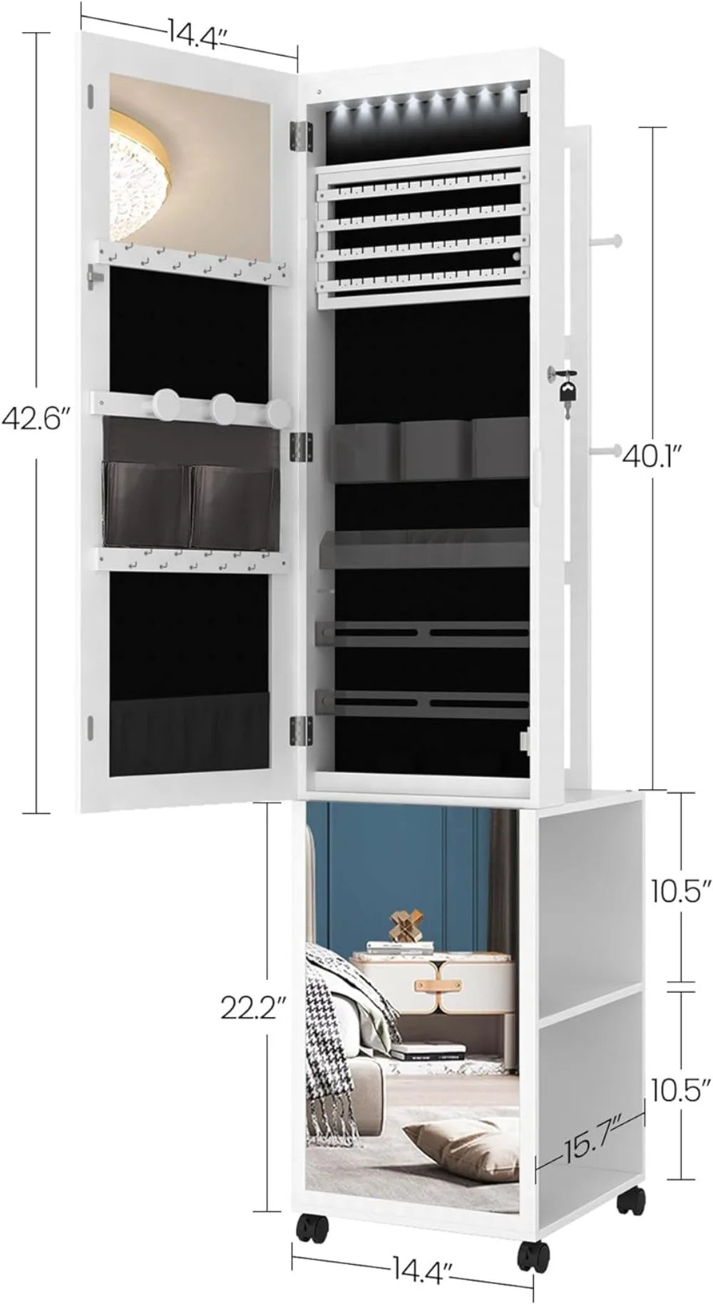 8 LEDs Jewelry Cabinet Armoire, 64.8-inch Jewelry Organizer,