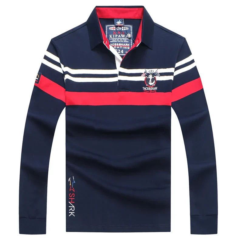 TACE&SHARK Brand Shark Embroidery Long Sleeve Polo Tops