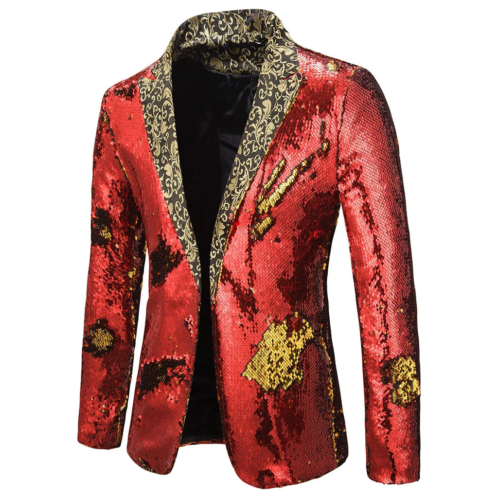 Men Blazer Shiny Sequin Shawl Collar suit Men