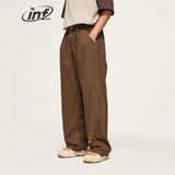 INFLATION Brown Retro Washed Denim Pants Unisex Classic