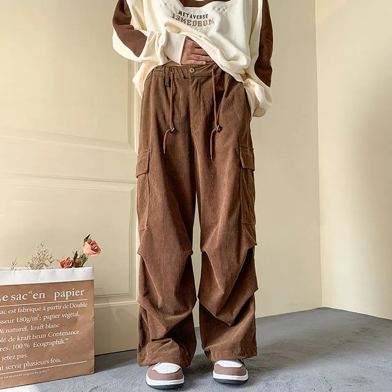 Men's Brown Y2K Baggy Japan Pants Oversized Corduroy