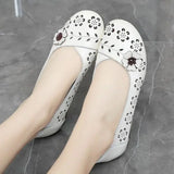 Fashion White Cutout Shallow Flats Woman Designer Floral