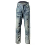 REDDACHiC Big Size Cross Embroidered Men Straight Jeans