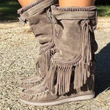 Pirate Boots Woman Pleated Tassel Midcalf Boots Womens