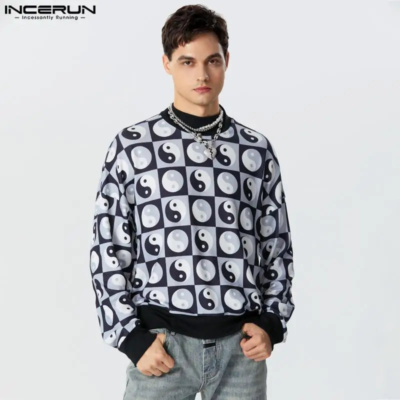 Men Hoodies Printing Turtleneck Long Sleeve Streetwear Fashion