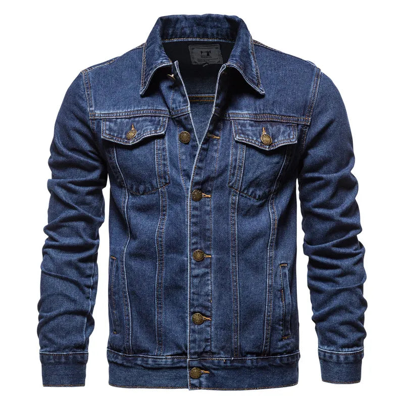 2023 Spring Men Solid Lapel Denim Jackets Fashion