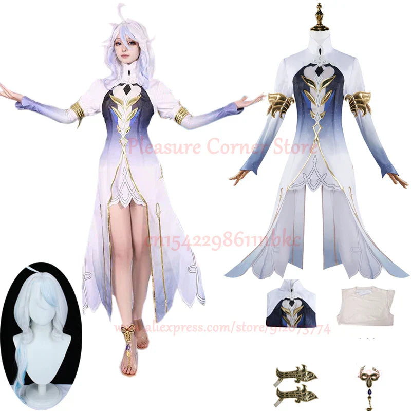 Furina Focalors Hydro Archon Cosplay Costume Wig Shoes