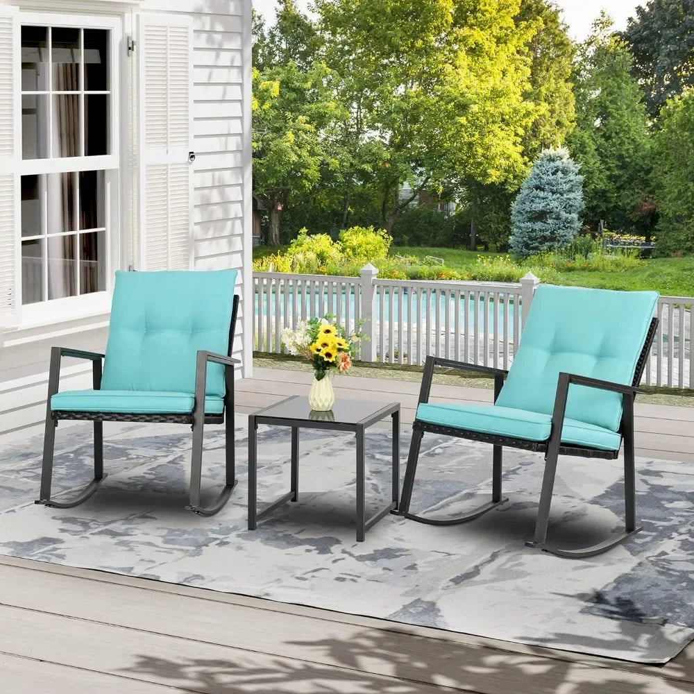Patio Chairs 3 Piece Wicker Rocking Chair Outdoor