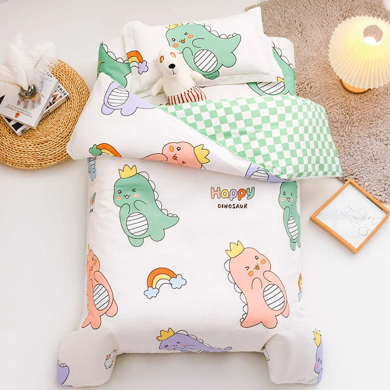 3Pcs Cartoon Cotton Crib Bed Linen Kit Baby