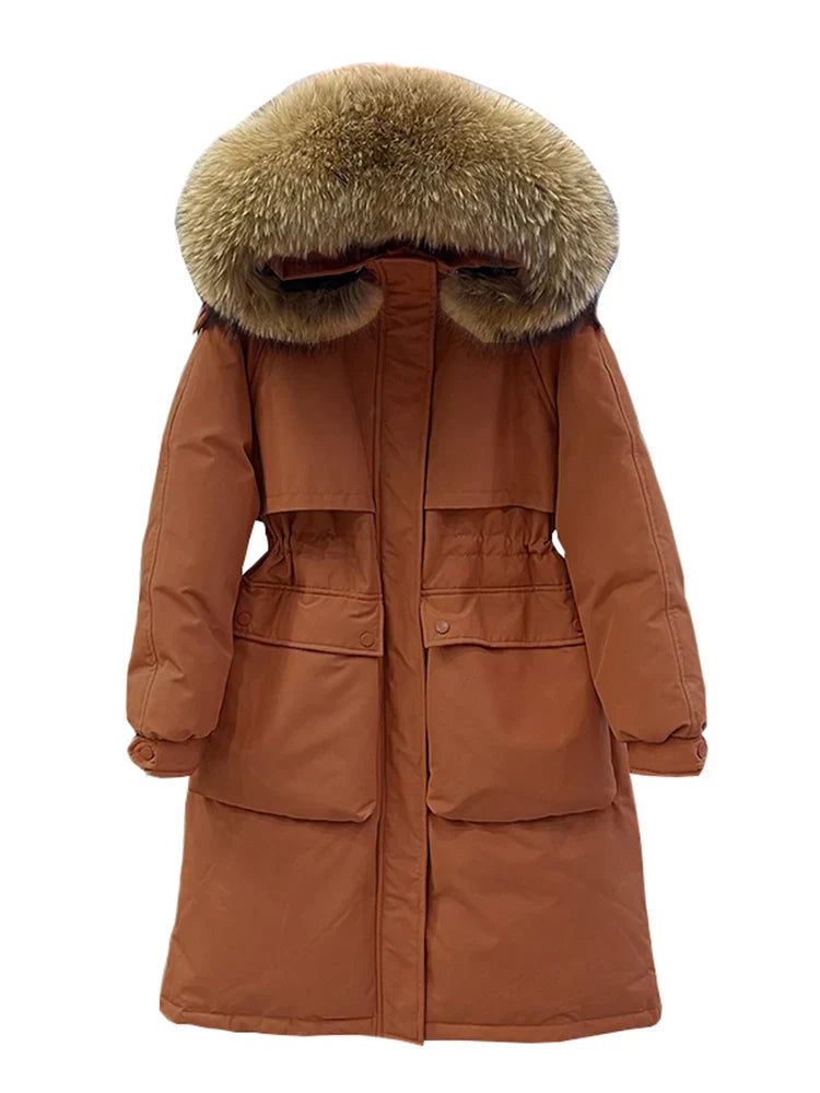 Fitaylor Winter Women Long Jacket Large Natural Fur