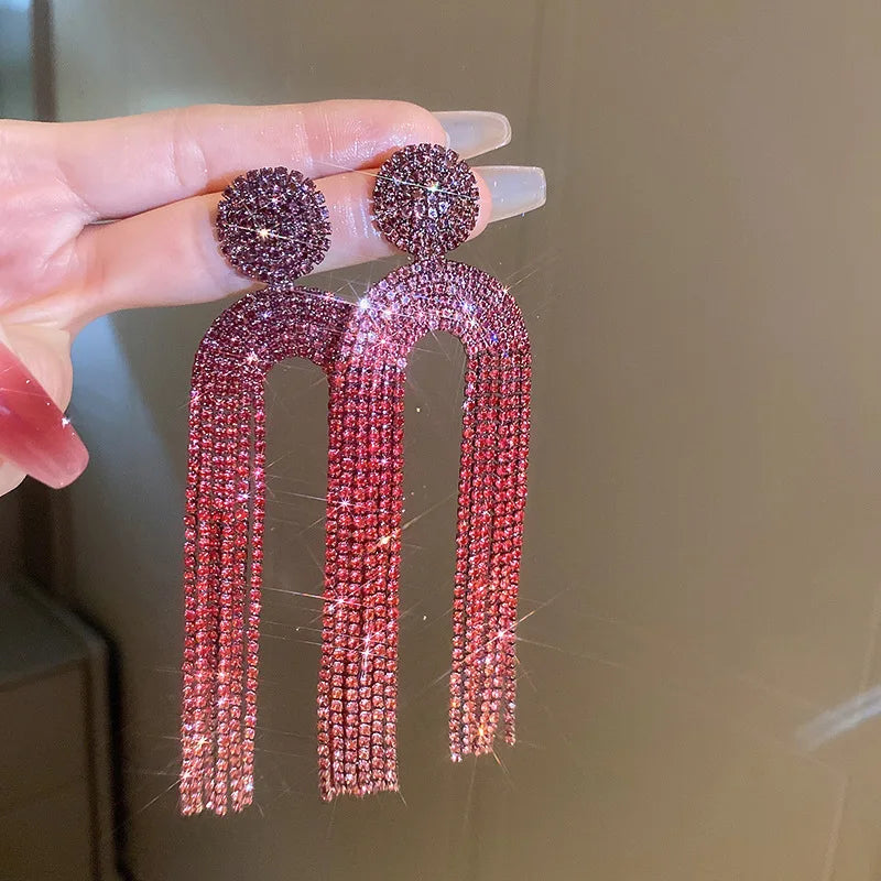 Fashion Statement Earring Long Full Rhinestone Big Earrings