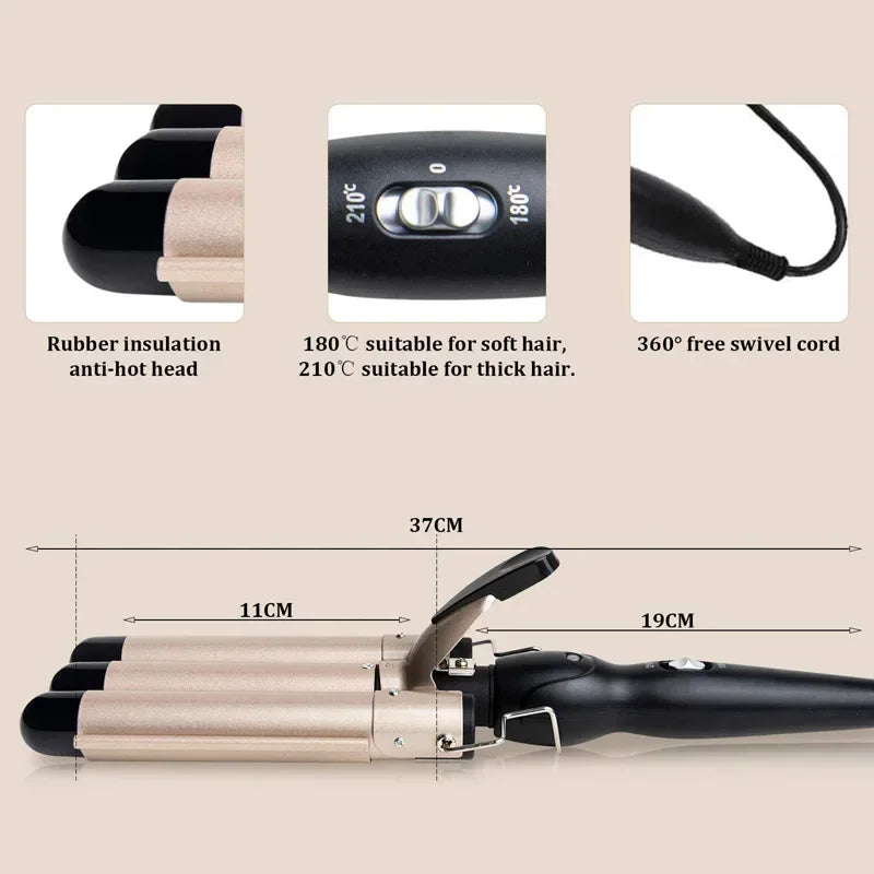 Professional Hair Curling Iron Ceramic Triple Barrel Hair